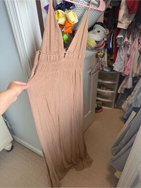 Love Tree Beige/Tan V-Neck Maxi Dress